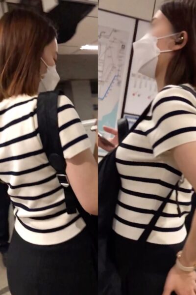 （再販）【横からの眺め71】前掛けリュックで強調されたＦカップの巨乳！