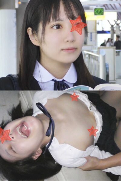《ベロ出し絶頂》【電車チカン】丸襟紐リボンの私立系天然美少女★廃倉庫に連れ込まれてヨダレまみれのベロ出し32連イキ